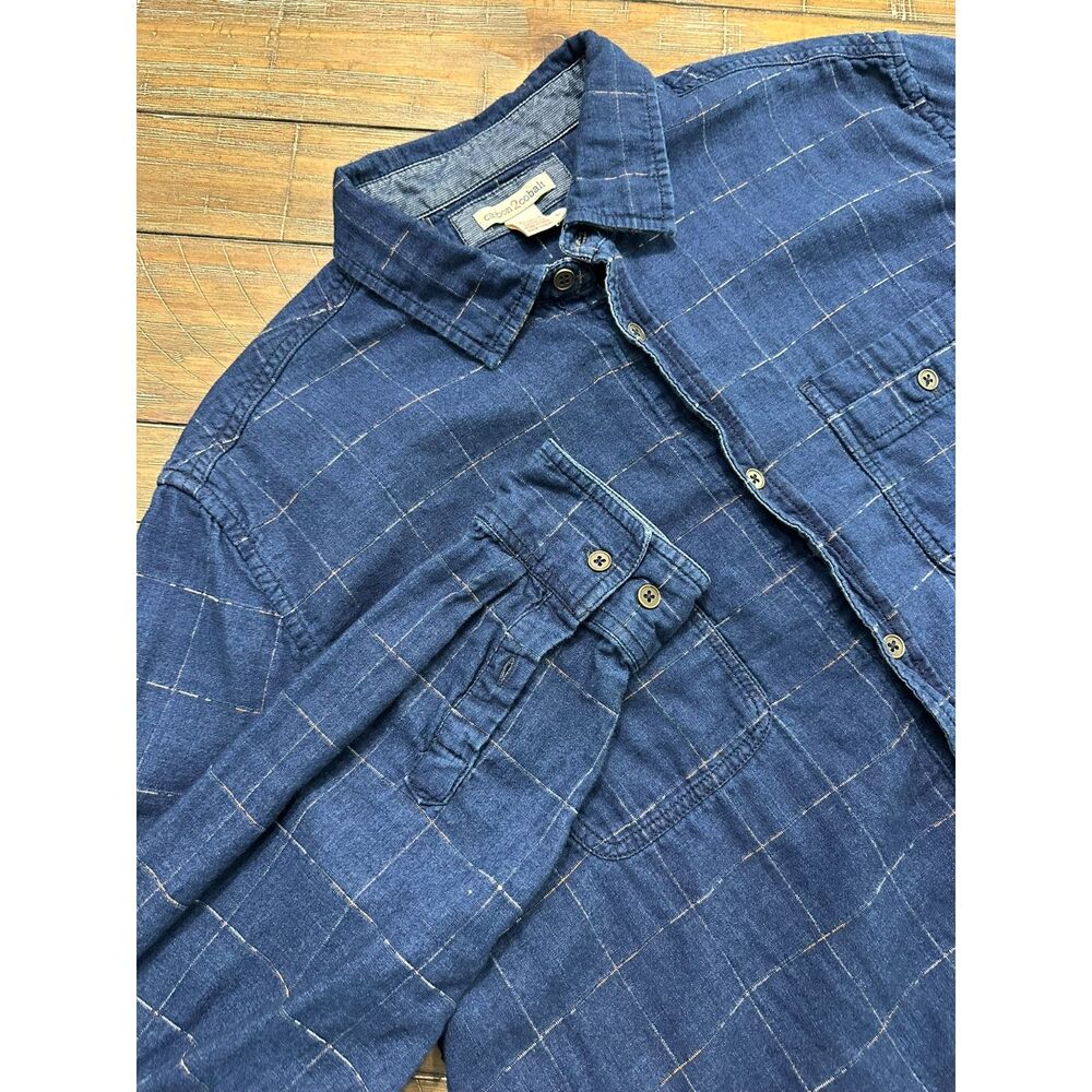 Carbon2Cobalt L Blue Windowpane Shirt Jacket Plaid Lined Button Front Cotton